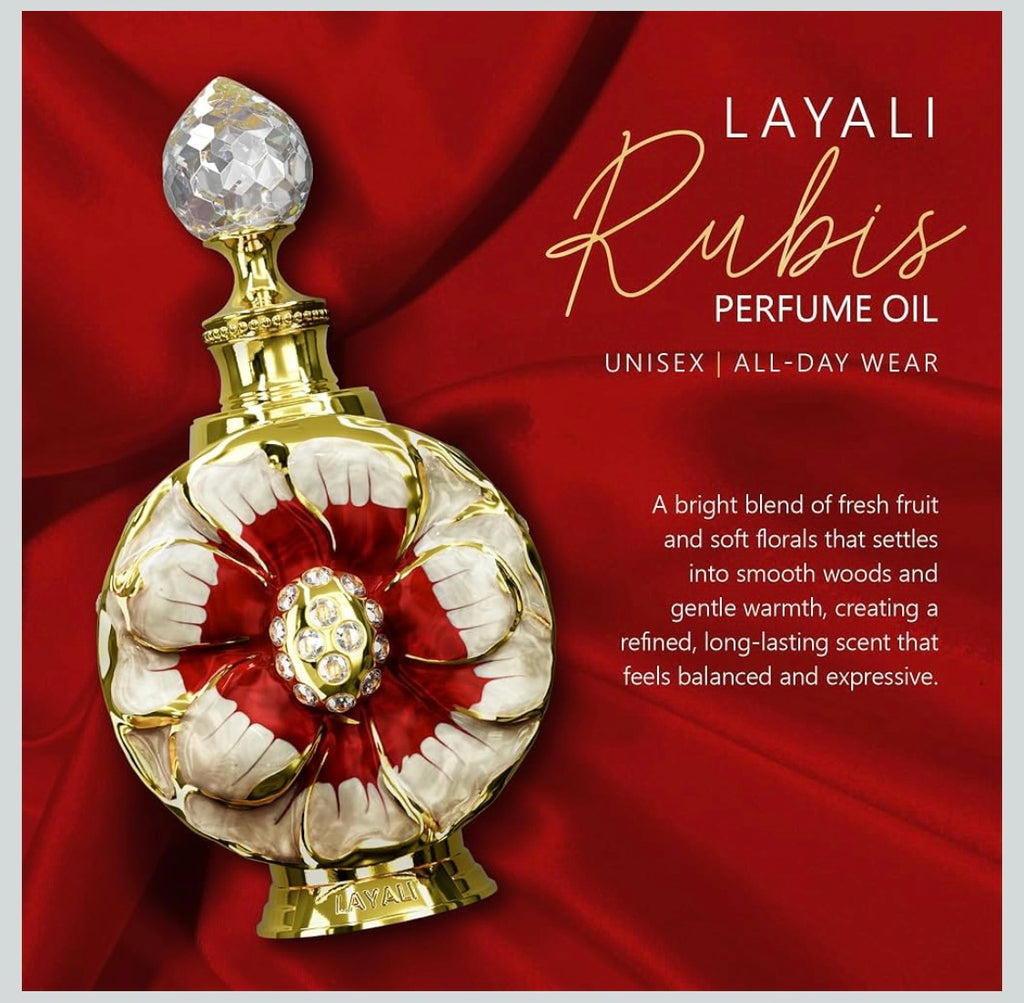 Swiss Arabian Layali Rubis – Arabian Perfume Oil Fragrance with Rose, Pear and Orange Flower – Luxury Products From Dubai – Long Lasting & Addictive Parfum – Arabic Perfume Oil for Women -15ml