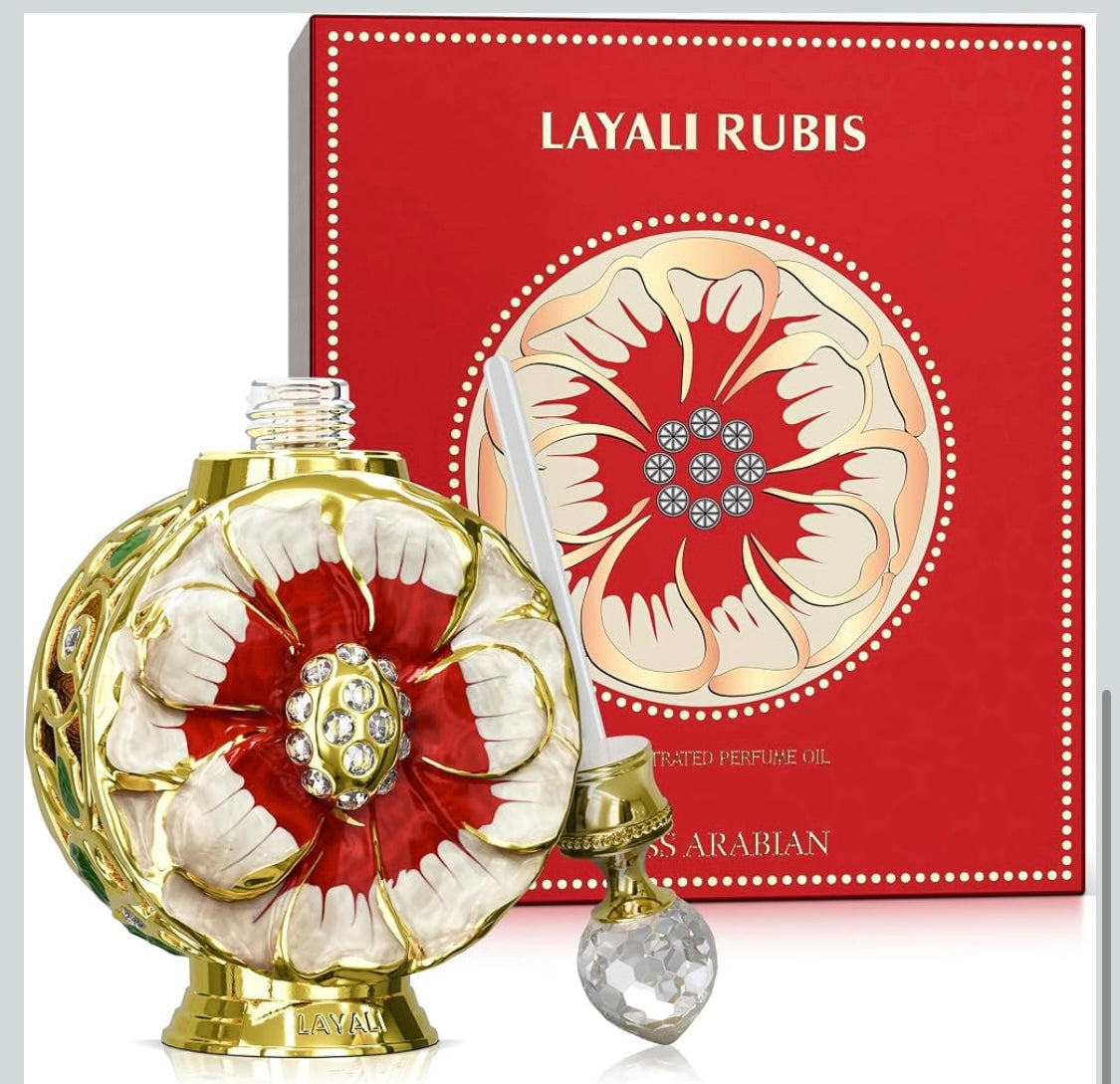 Swiss Arabian Layali Rubis – Arabian Perfume Oil Fragrance with Rose, Pear and Orange Flower – Luxury Products From Dubai – Long Lasting & Addictive Parfum – Arabic Perfume Oil for Women -15ml